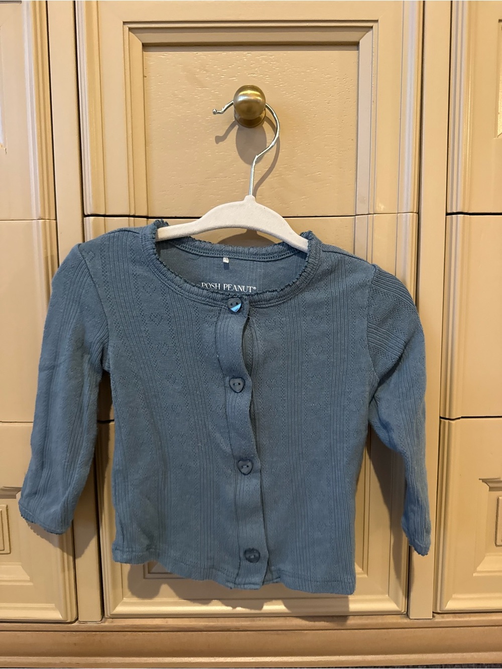 Posh Peanut Dusty Blue Knit Pointelle Cardigan